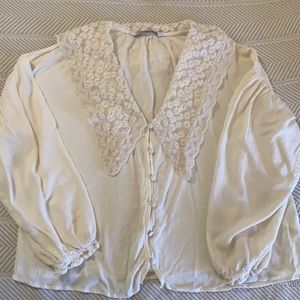 Zara size L cream blouse with lace collar